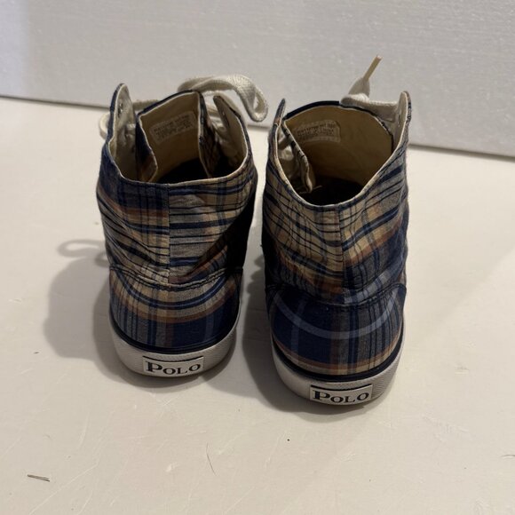 VINTAGE Polo Ralph Lauren Plaid High Top Sneakers Shoes Mens Size 10.5 Madras - Picture 5 of 13
